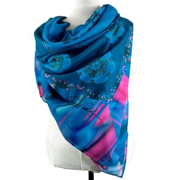 Hawaiian Sand Dollars Pschedelic Blue Extra Large Chiffon Scarf Wrap - Picture 8 of 12